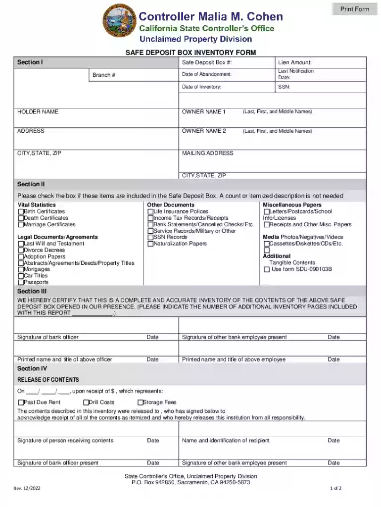 hotel safety deposit box form Preview on Page 1
