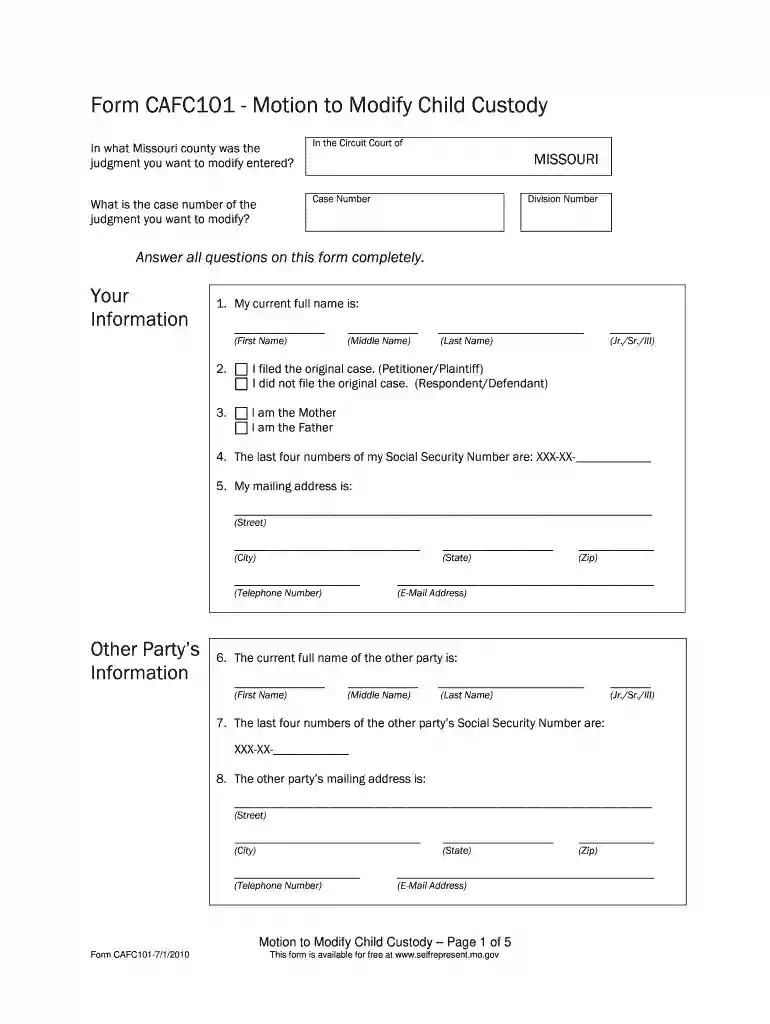 emergency motion to modify child custody missouri Preview on Page 1