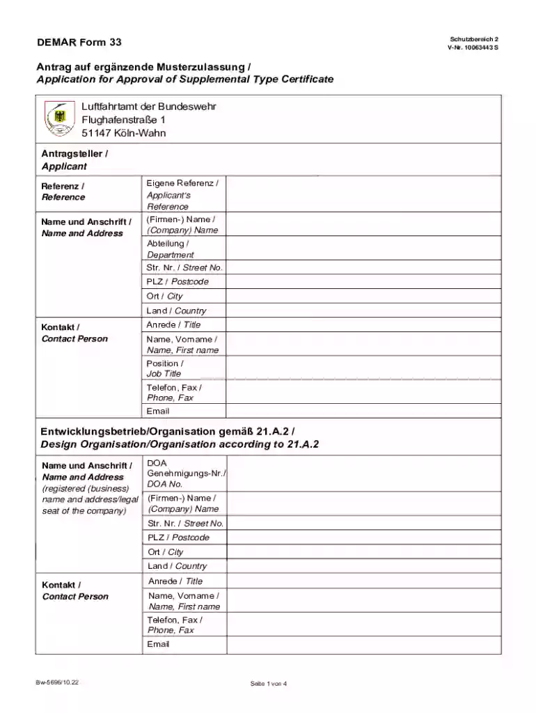 DEMAR Form 33 - Antrag auf ergnzende Musterzulassung Preview on Page 1