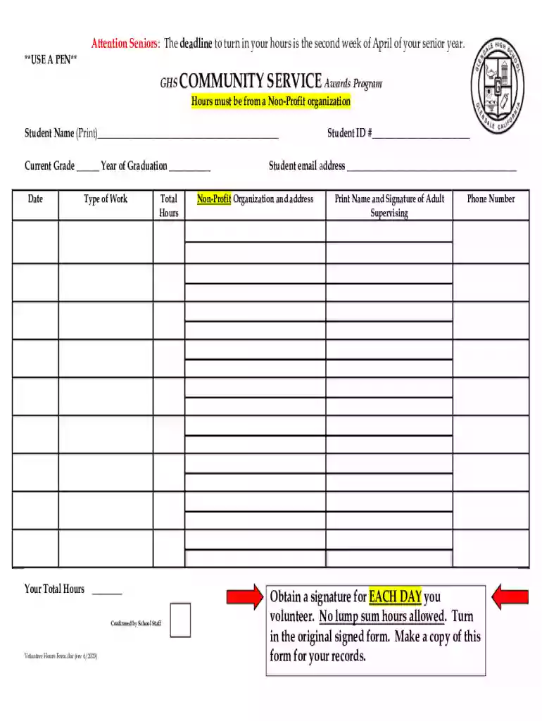 Student Forms Community Service Form Preview on Page 1