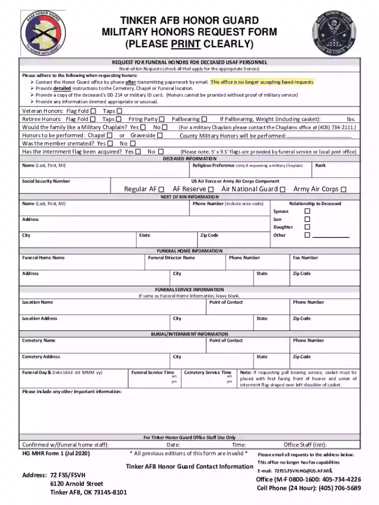 guard military honors request form Preview on Page 1