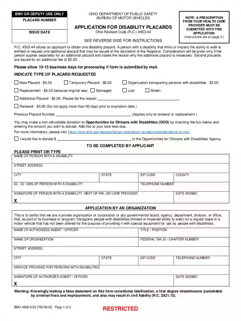 ohio handicap placard application Preview on Page 1
