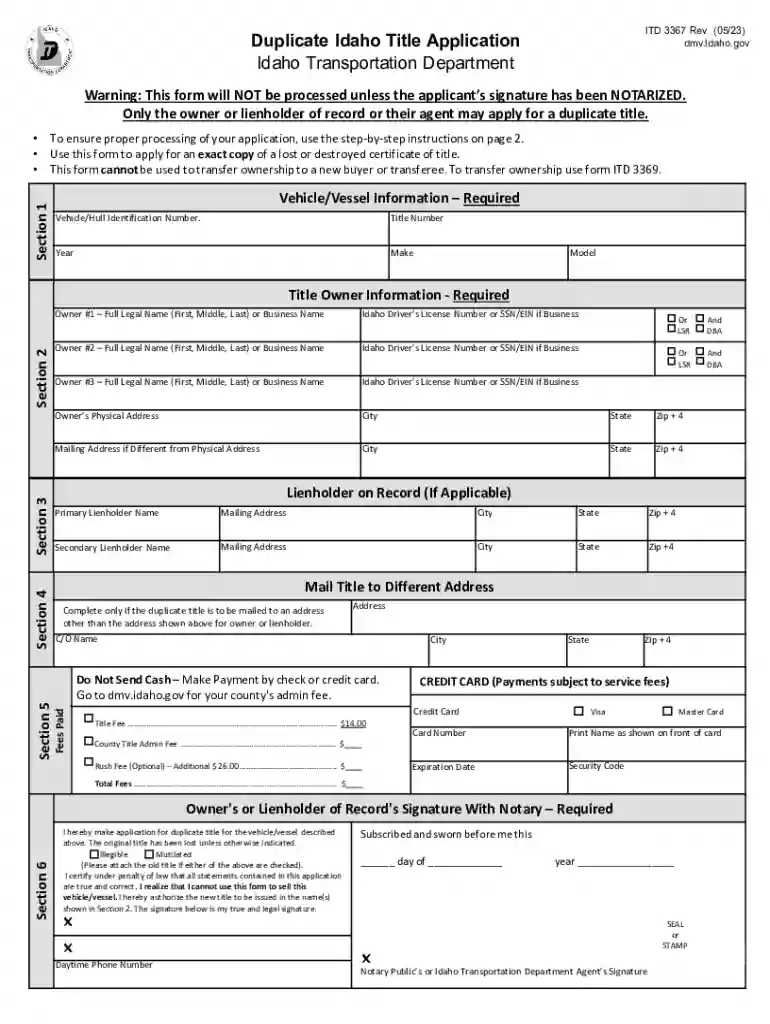 idaho title application Preview on Page 1