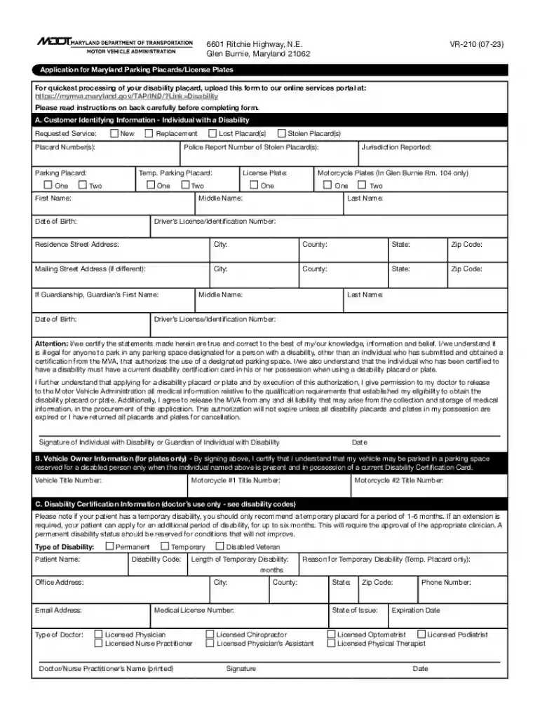 maryland handicap parking form Preview on Page 1