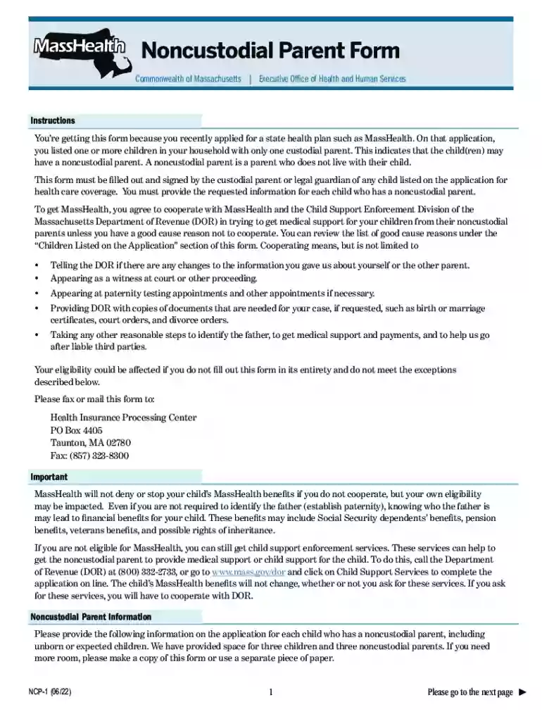 ncp 1 form masshealth Preview on Page 1