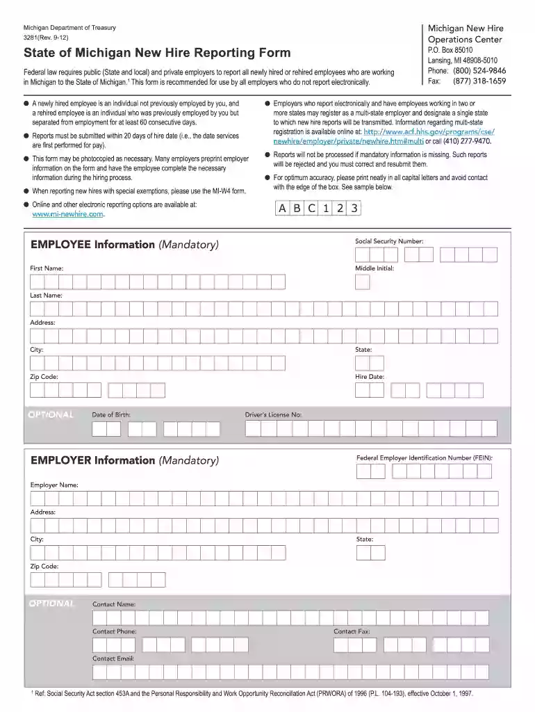 state of michigan new hire reporting form Preview on Page 1