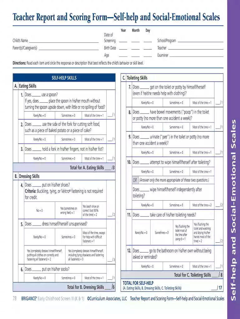 brigance scoring tool Preview on Page 1