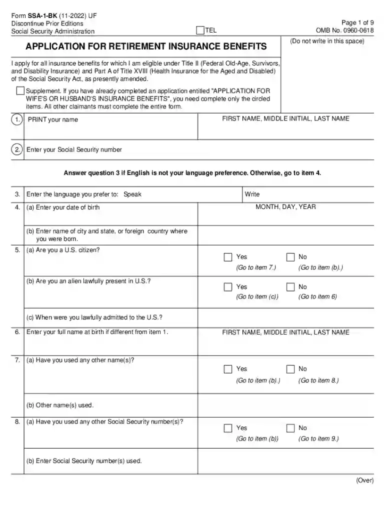 ssa 1 bk form Preview on Page 1
