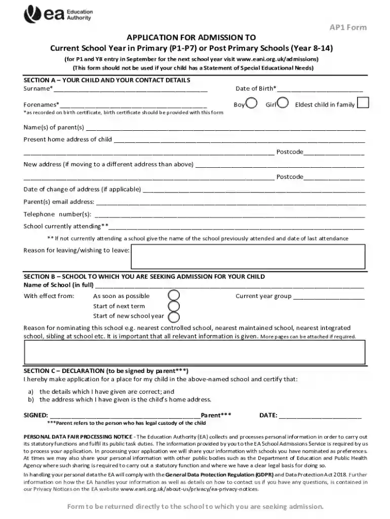 ap1 form education authority Preview on Page 1