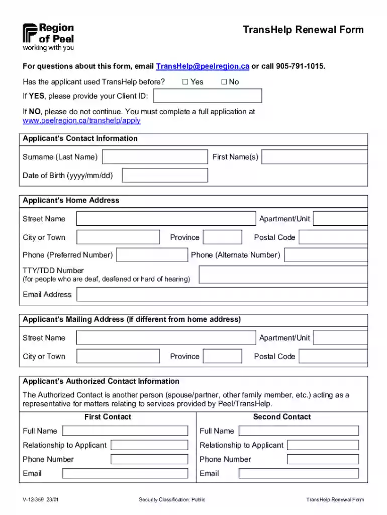 TransHelp Renewal Form Preview on Page 1
