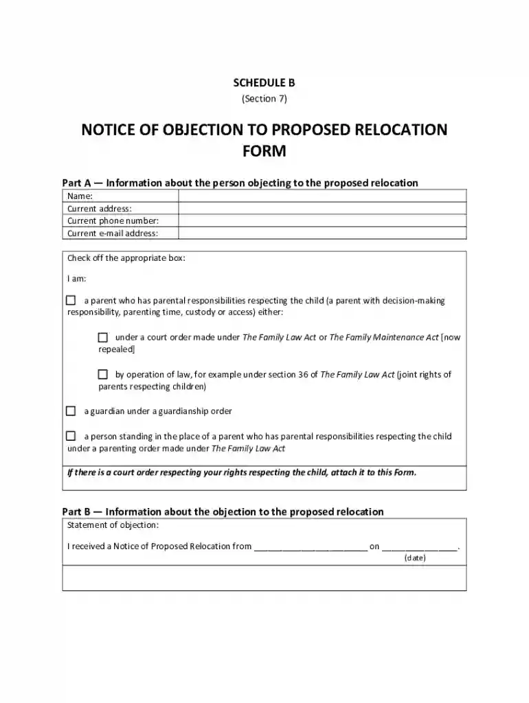 Objection to Relocation Form Preview on Page 1