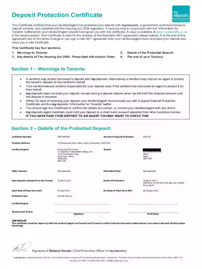 Deposit protection certificate 1 Preview on Page 1