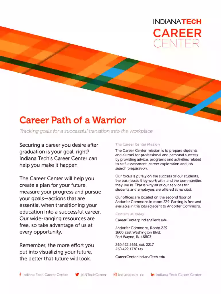 Indiana Tech Four-Year Plan for Career Success Preview on Page 1