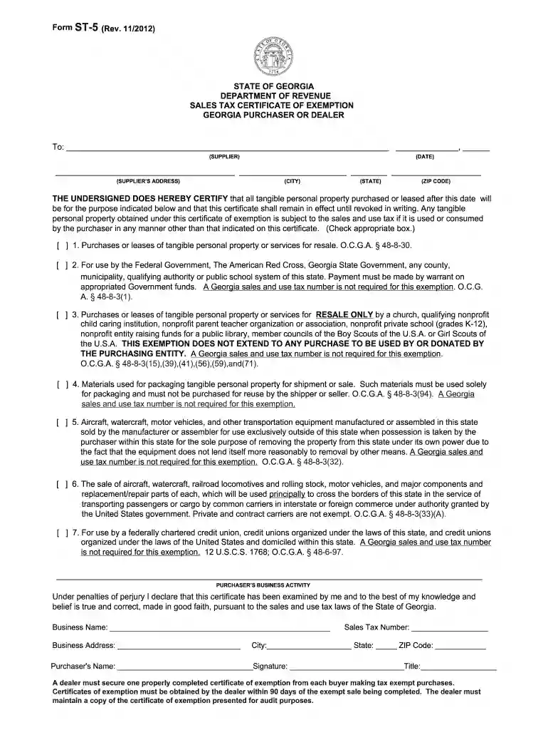 how to fill out st 5 form georgia Preview on Page 1