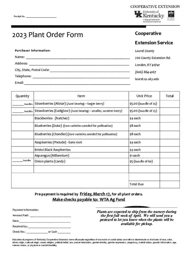 2023 Plant Order Form Preview on Page 1