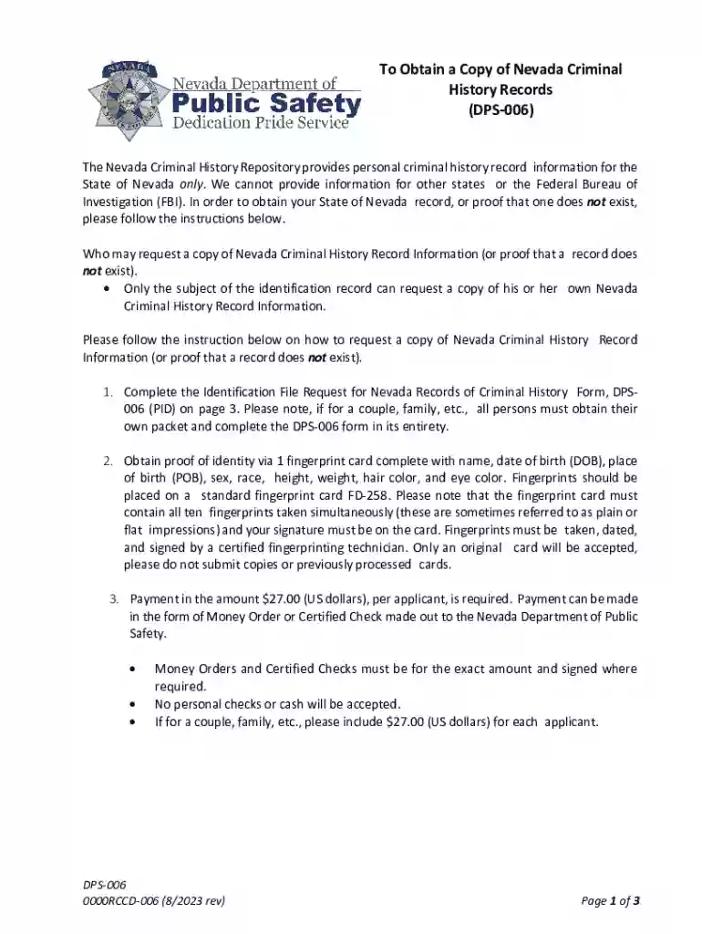 How to Get Your Nevada Criminal History Record Easily Preview on Page 1