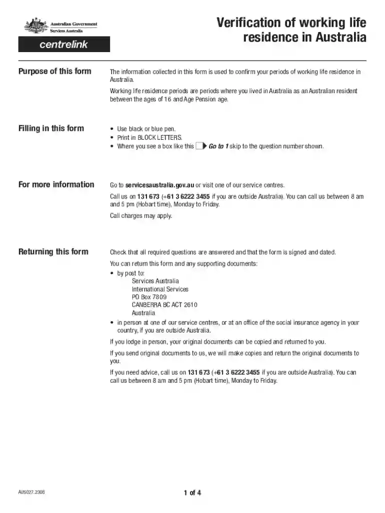 verification of working life residence in australia Preview on Page 1