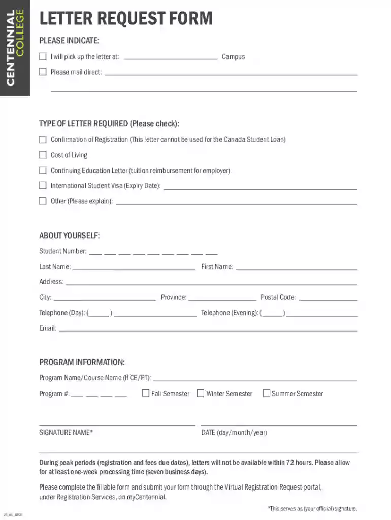 centennial college letter request Preview on Page 1