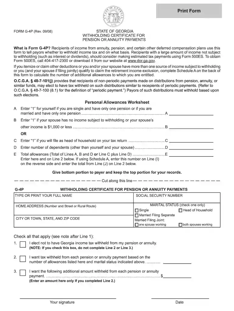 ga tax g4p form 2008 Preview on Page 1