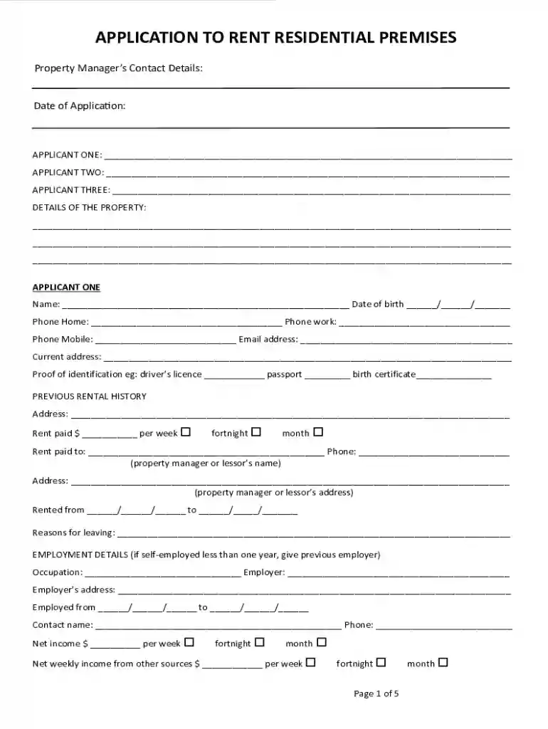 Residential Rental Application Form (Canada) Preview on Page 1