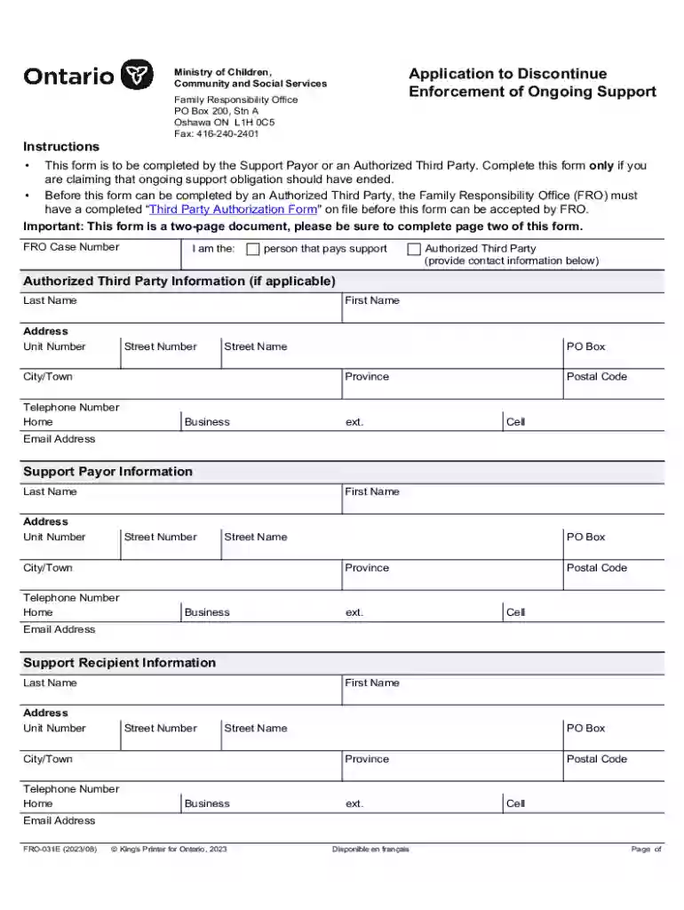 Application to Discontinue Enforcement of Ongoing Support Application to Discontinue Enforcement of Preview on Page 1