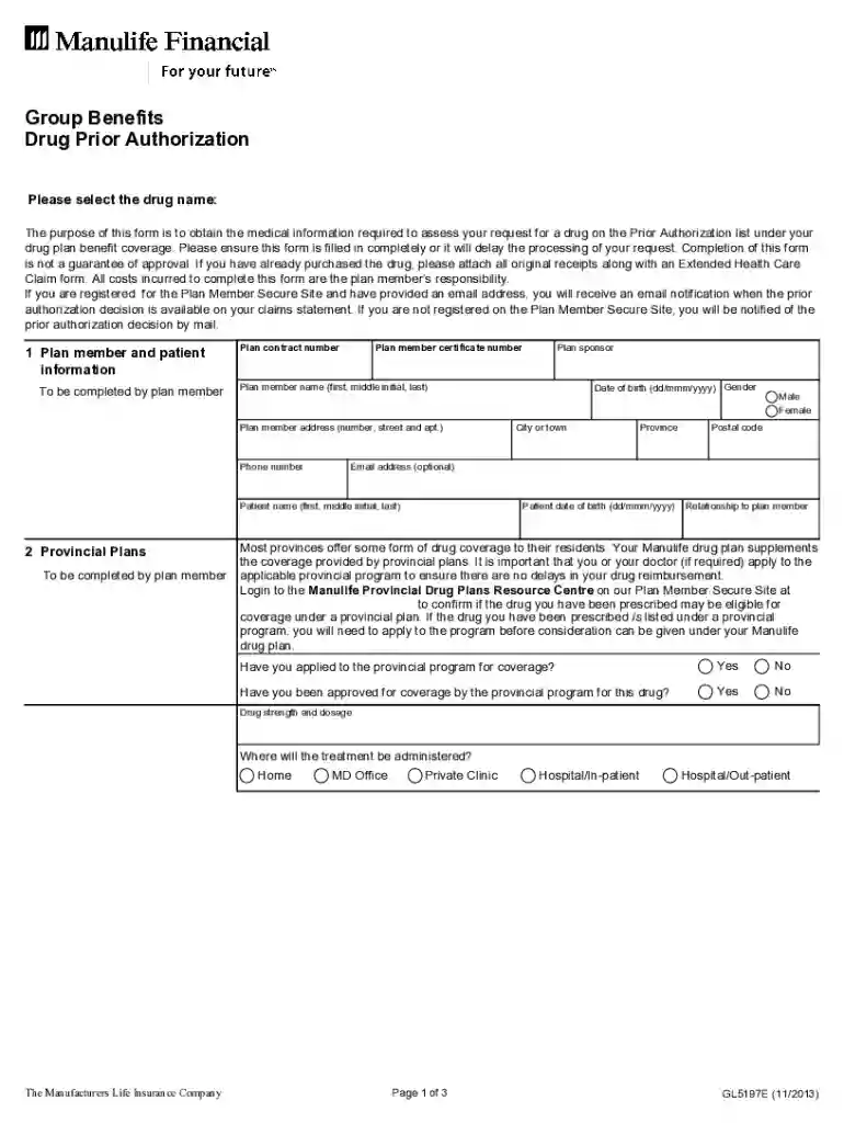 Manulife drug prior authorization form: Fill out and sign online Preview on Page 1