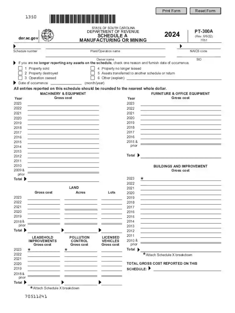South Carolina PT-300A Form Preview on Page 1