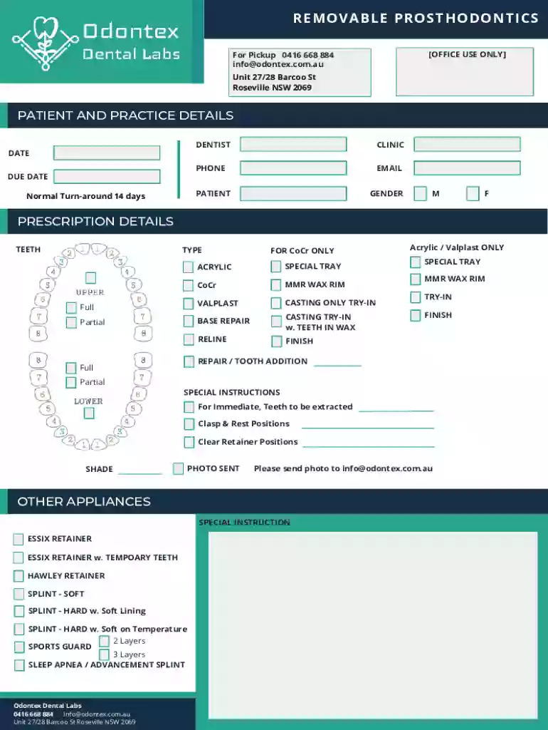 ODONTEX REMOVABLE PROS FORM Preview on Page 1