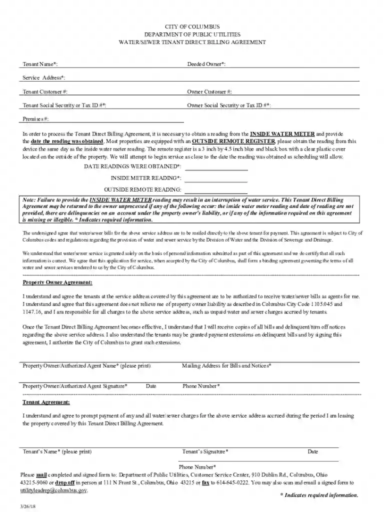 water sewer tenant direct billing agreement Preview on Page 1