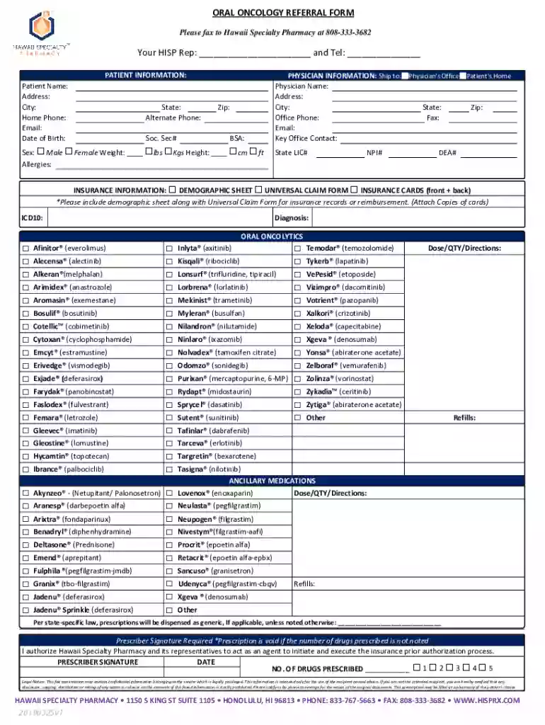 Prescription & Enrollment Form Oncology (oral) (A-S) Preview on Page 1