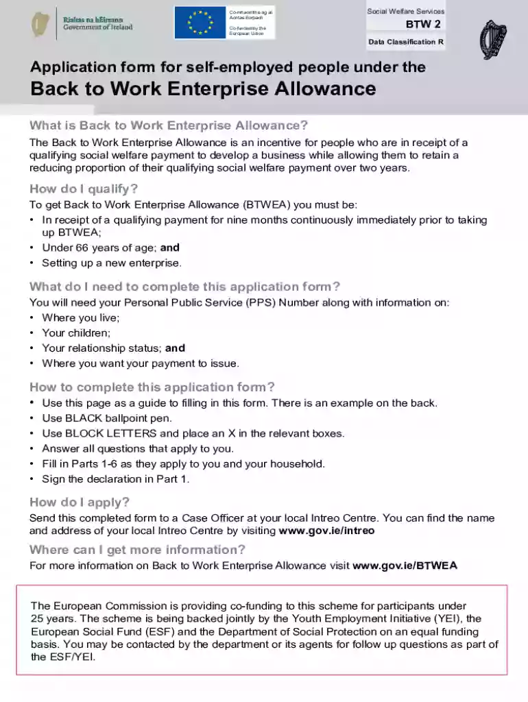 Self-employed people under the Back to Work Enterprise Preview on Page 1
