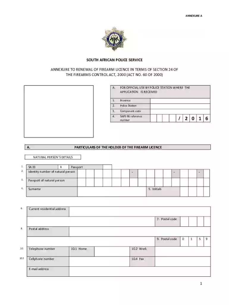 1 SOUTH AFRICAN POLICE SERVICE ANNEXURE TO RENEWAL Preview on Page 1