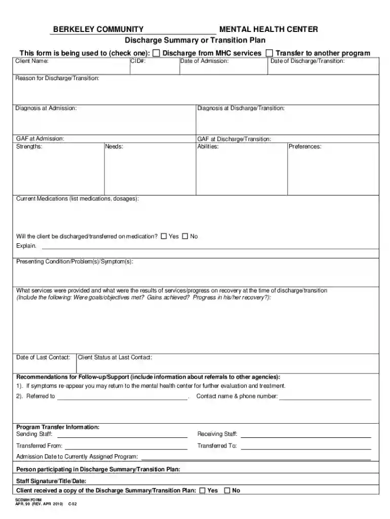 discharge summary pdf Forms and Templates Preview on Page 1