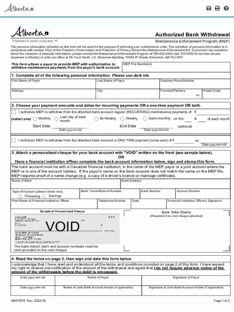 Authorized Bank Withdrawal - Forms - Government of Alberta Preview on Page 1