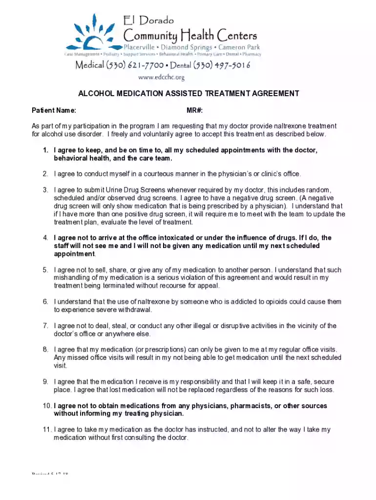 Alcohol treatment agreement doc Preview on Page 1