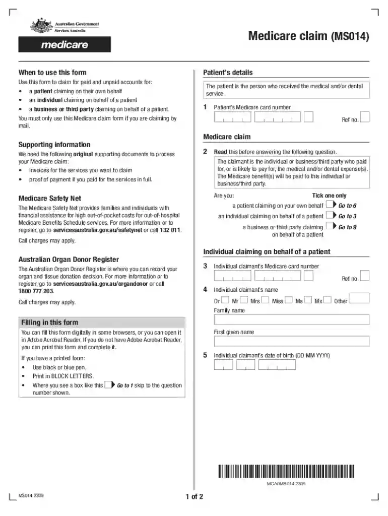 medicare claim form Preview on Page 1