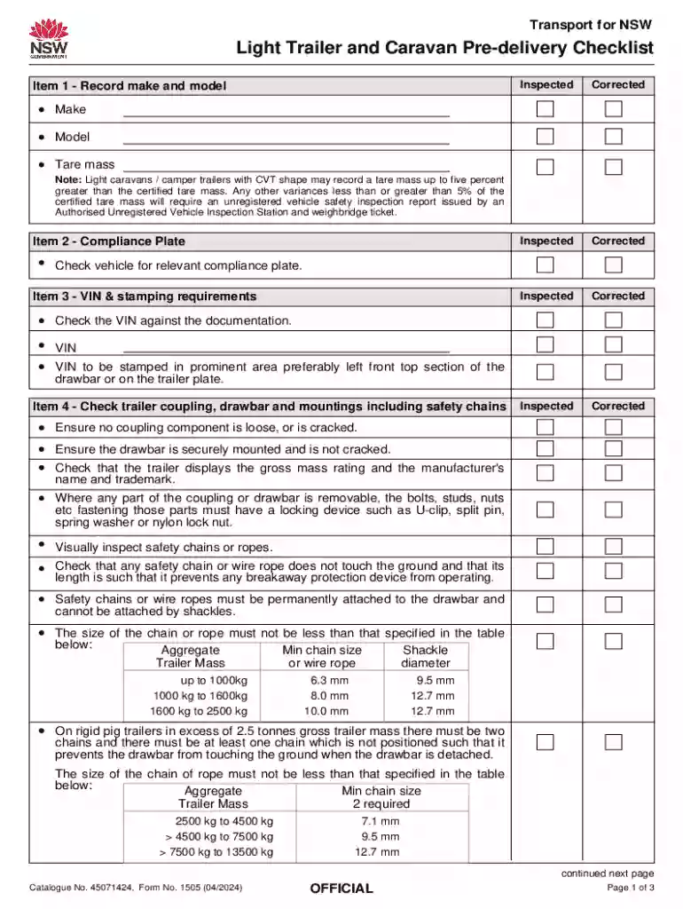 caravan pre delivery checklist Preview on Page 1