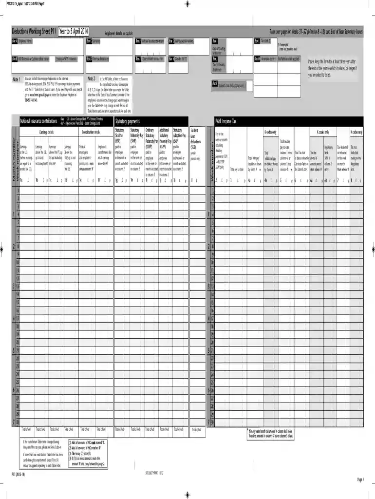 P11 (2013) deduction Working sheet P11 Deductions Working Sheet P11 Preview on Page 1