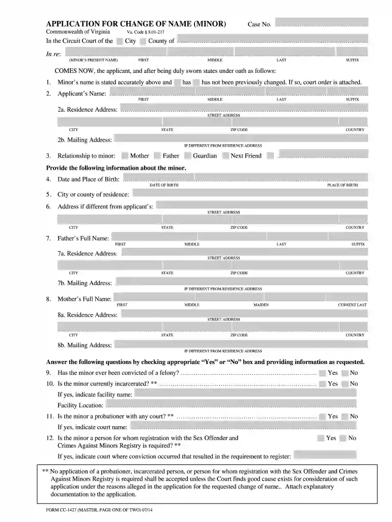 APPLICATION FOR CHANGE OF NAME (MINOR) Preview on Page 1