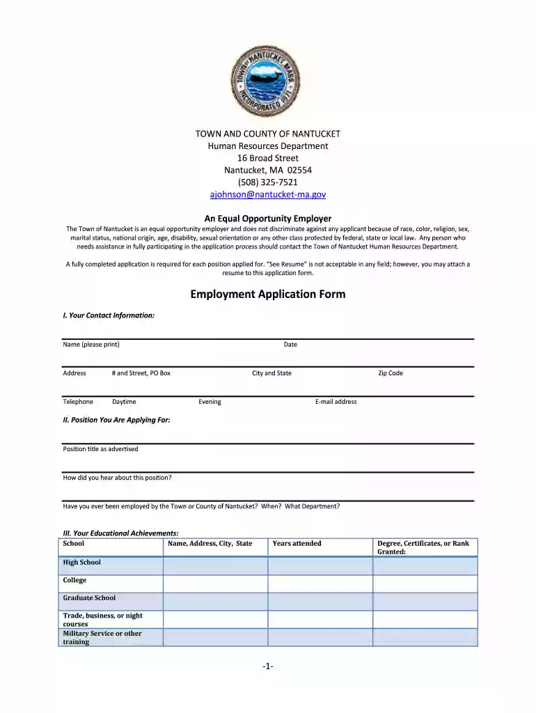 nantucket application form Preview on Page 1