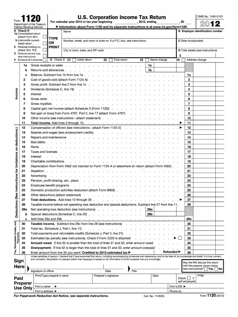 2012 form 1120 Preview on Page 1