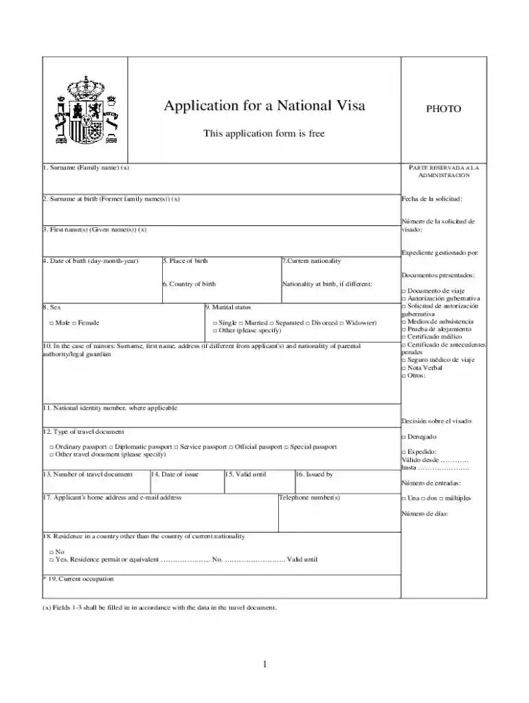 National Visa Application Form Preview on Page 1