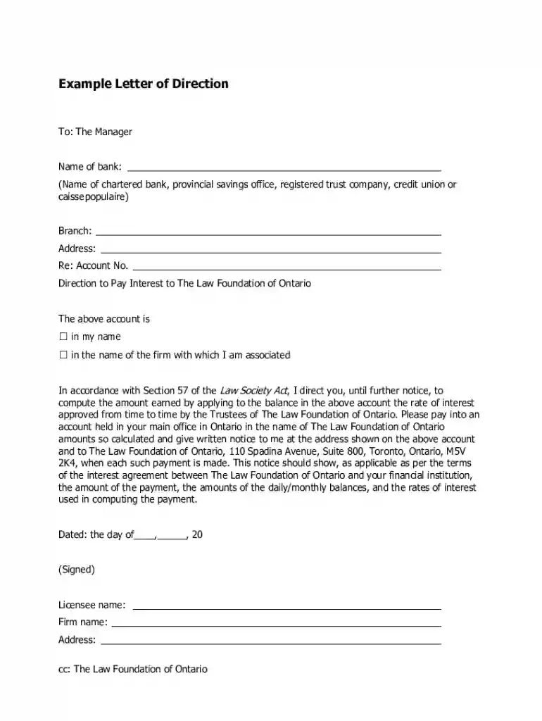 letter of direction to bank Preview on Page 1