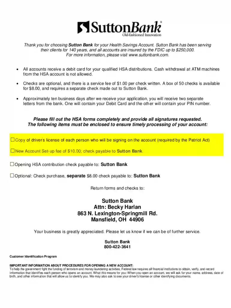 Fillable Online Sutton Bank Attn: Becky Harlan 863 N Preview on Page 1