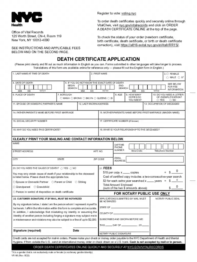 Fillable Online New York death certificates for foreign use Fax Preview on Page 1