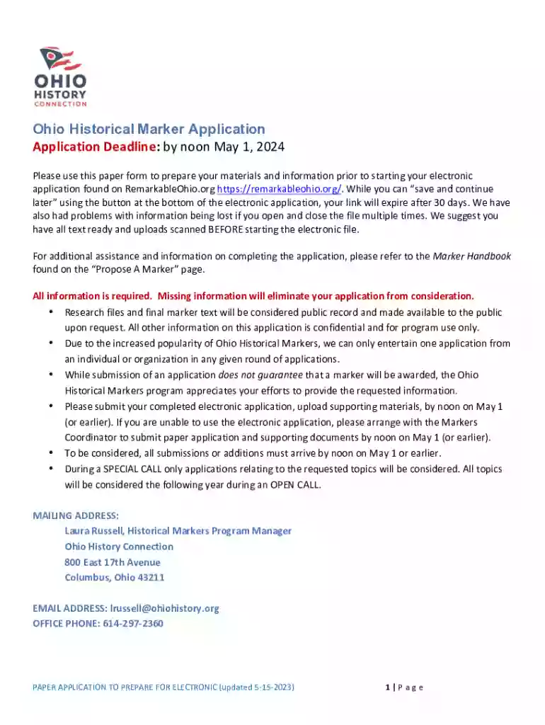 ohio historical marker application Preview on Page 1