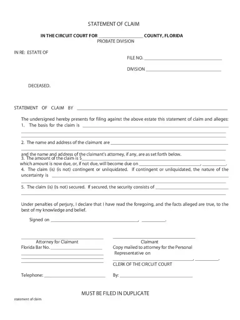 Statement-of-Claim-Against-an-Estate - St Lucie County Clerk Preview on Page 1