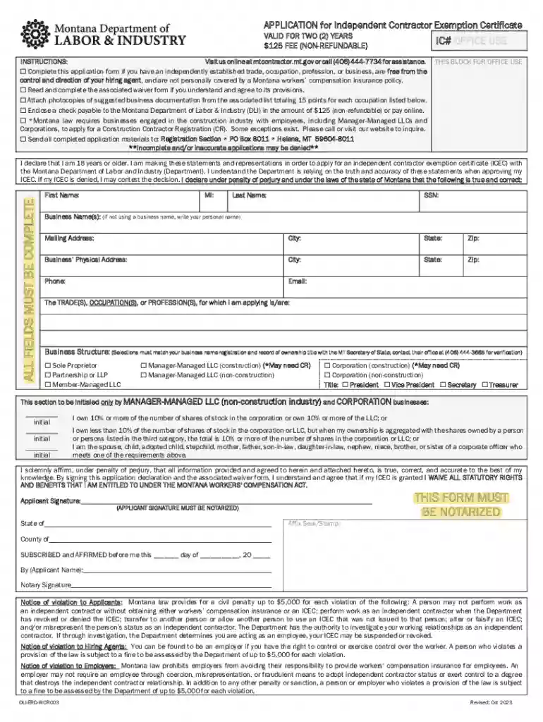 Fillable Online APPLICATION for Independent Contractor Preview on Page 1