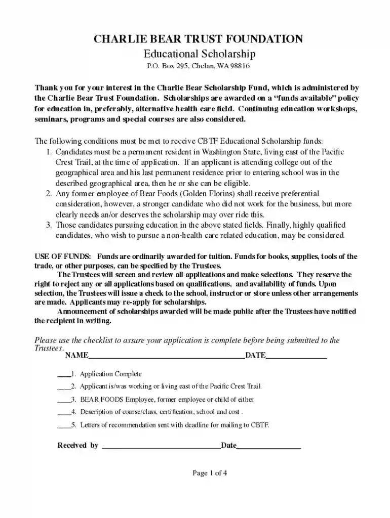 Fillable Online mail chelanschools Charlie Bear Trust Fund Preview on Page 1