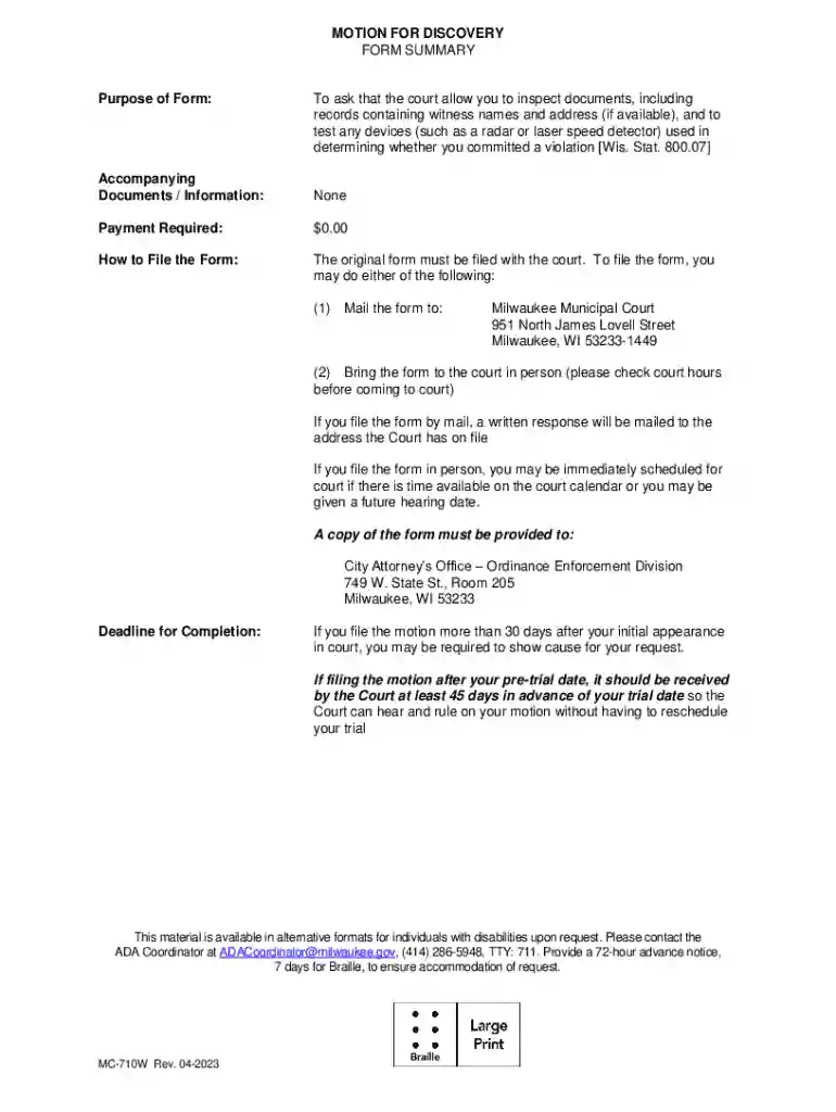 docs 4506645 motion for discovery form summary purpose of form accompanying Preview on Page 1